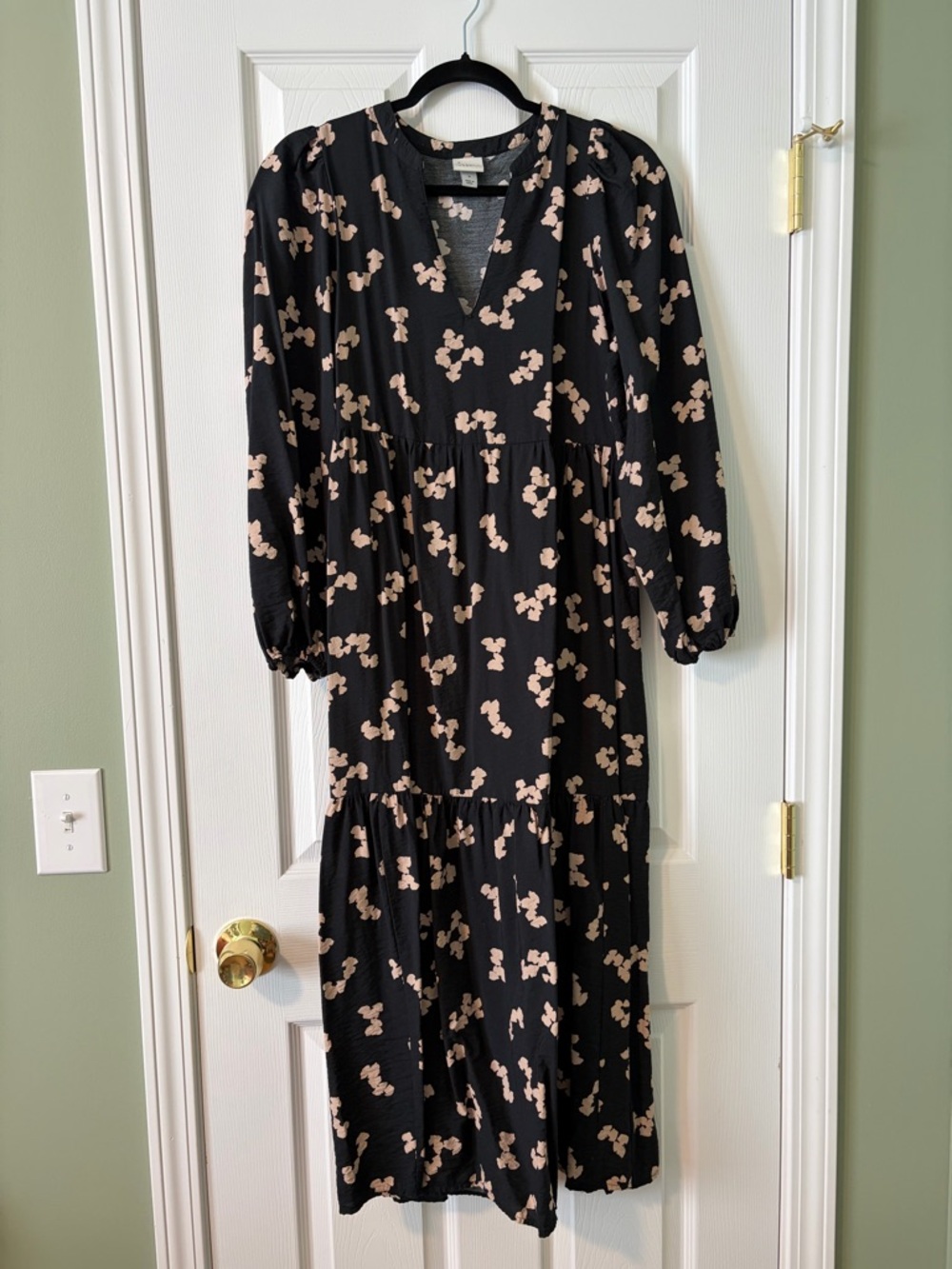 a new day Black Maxi Dress with Beige Floral Print